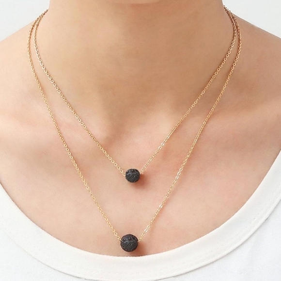 Lava Rock Stone Beads Pendant Essential Oil Diffuser Multilayer Necklace - Picture 2 of 4